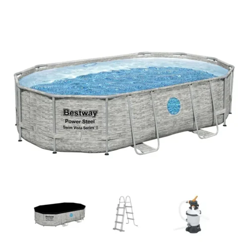 Juego de piscina ovalada Power Steel Swim Vista Series de 4,88 m x 3,05 m x 1,07m
