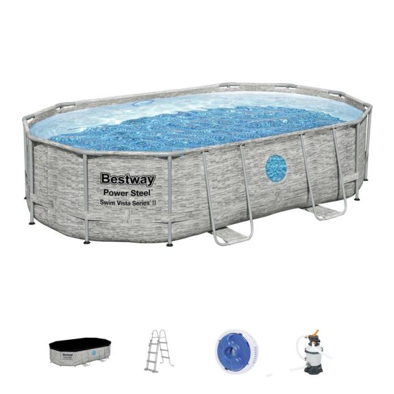 Juego de piscina ovalada Power Steel Swim Vista Series de 4,88 m x 3,05 m x 1,07m