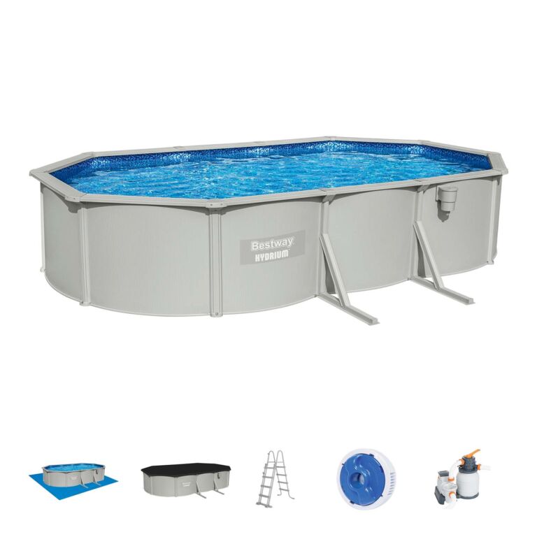 Conjunto de piscina sobre superficie con pared de acero Hydrium de Bestway de 6.10 m x 3.60 m x 1.20 m