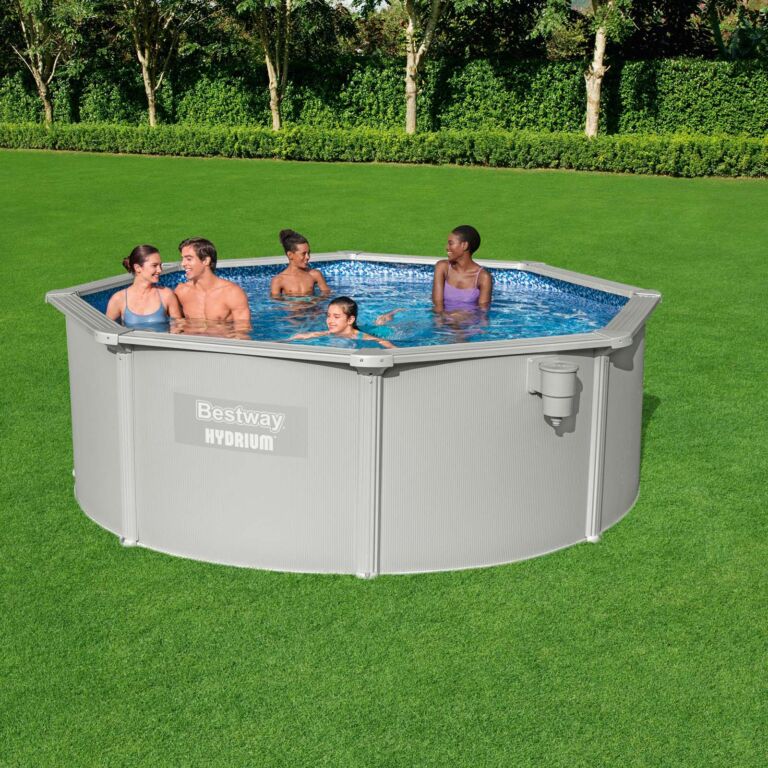 Pack Piscina 56574F de acero 360 x 120cm, Kit Iniciación, Lavapiés, Luz Solar, Protector de Suelo