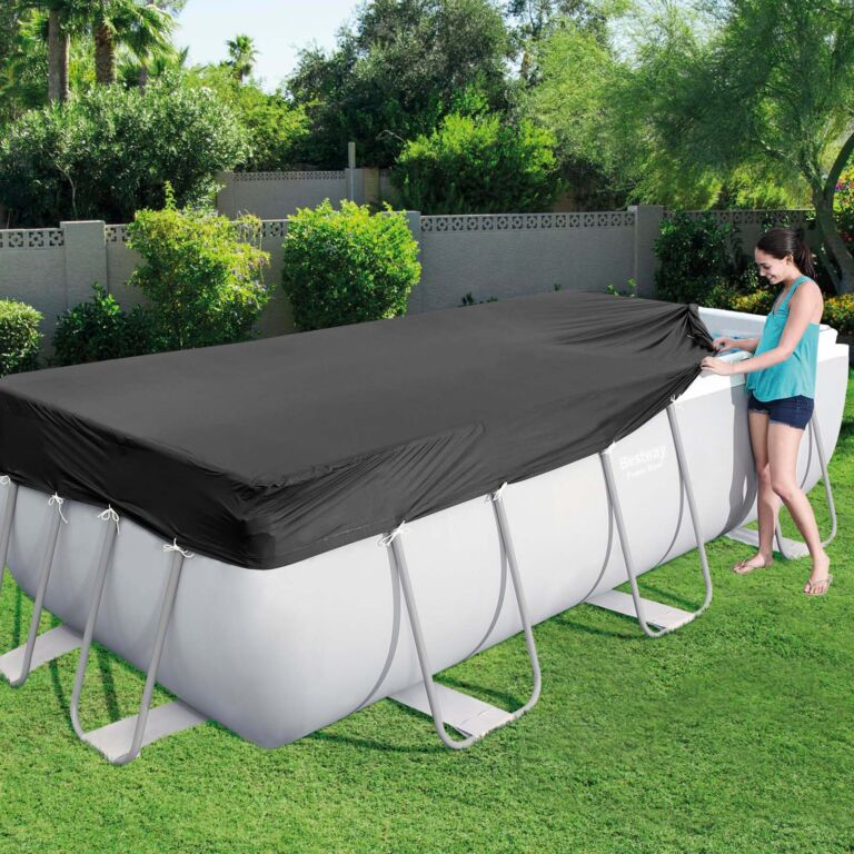 Pack Piscina 56457C Power Steel Rectangular. 412 X 201 X 122CM, Cobertor de Invierno, Protector de Suelo, Kit Iniciación