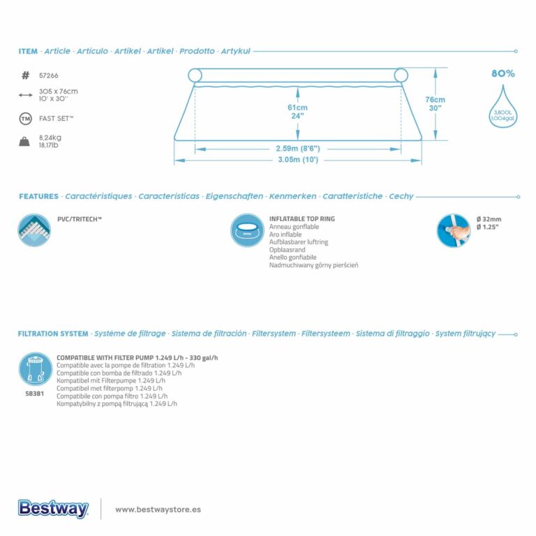 Piscina Hinchable Redonda Bestway Fast Set 3.05 m x 76 cm