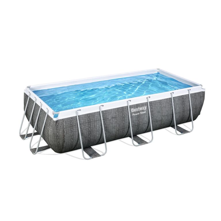 Conjunto de Piscina Desmontable Power Steel de Ratán Gris de 4.04 m x 2.01 m x 1.00 m con depuradora de arena