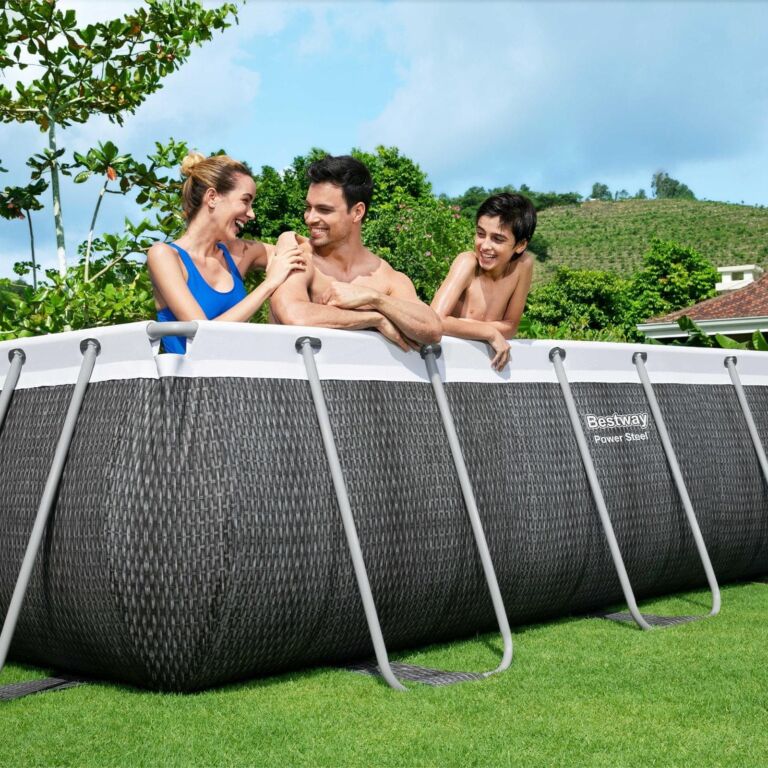 Conjunto de Piscina Desmontable Power Steel de Ratán Gris de 4.04 m x 2.01 m x 1.00 m con depuradora de arena