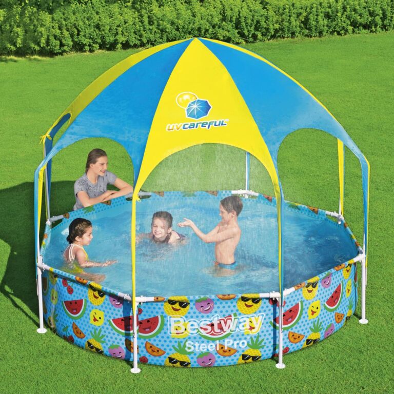 Conjunto de piscina circular sobre superficie Chapoteos a la sombra Steel Pro UV Careful de Bestway