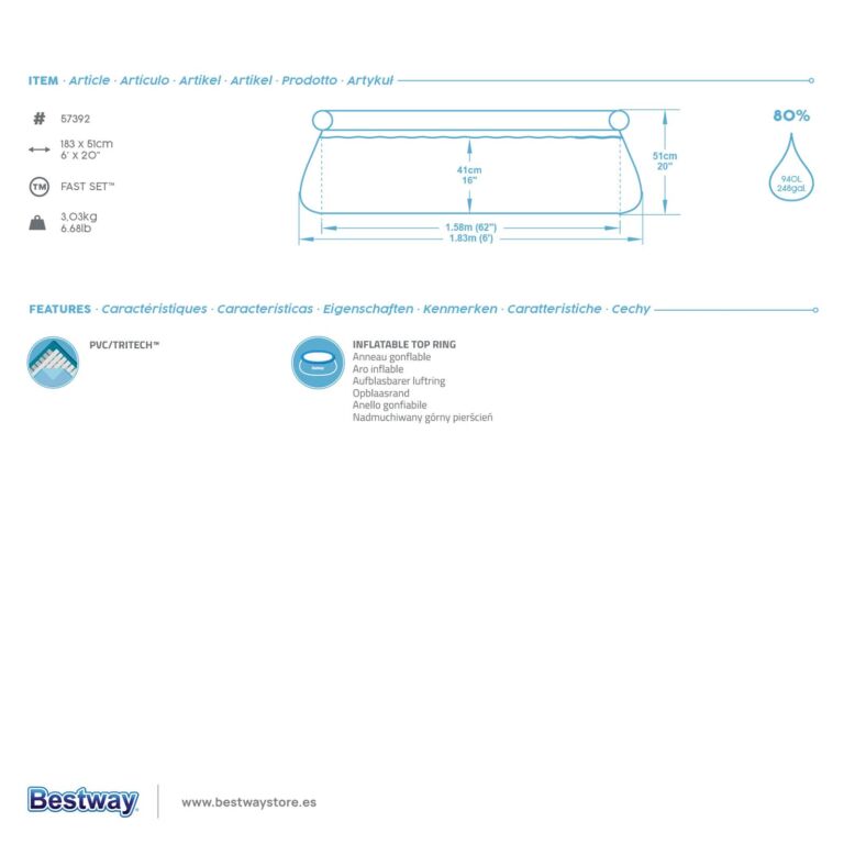 Set de piscina hinchable redonda Fast Set de Bestway de 1.83 m x 51 cm