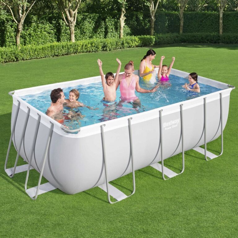 Pack Piscina 56457C Power Steel Rectangular. 412 X 201 X 122CM, Cobertor de Invierno, Protector de Suelo, Kit Iniciación