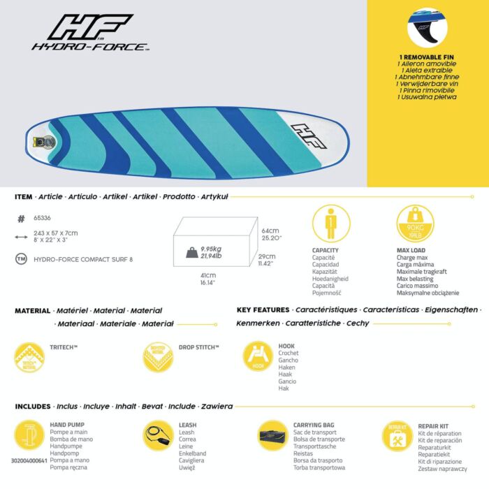 Set de tabla de surf hinchable Hydro-Force Compact Surf 8
