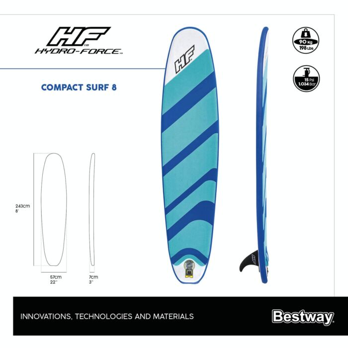 Set de tabla de surf hinchable Hydro-Force Compact Surf 8