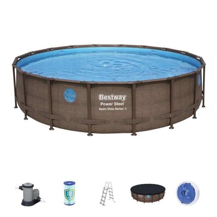 Conjunto de piscina circular sobre superficie Power Steel Swim Vista Series II de Bestway de 5.49 m x 1.22 m