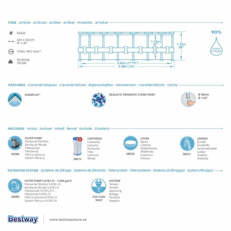 Pack de piscina Bestway Steel Pro MAX (5.49 m x 1.22 m)