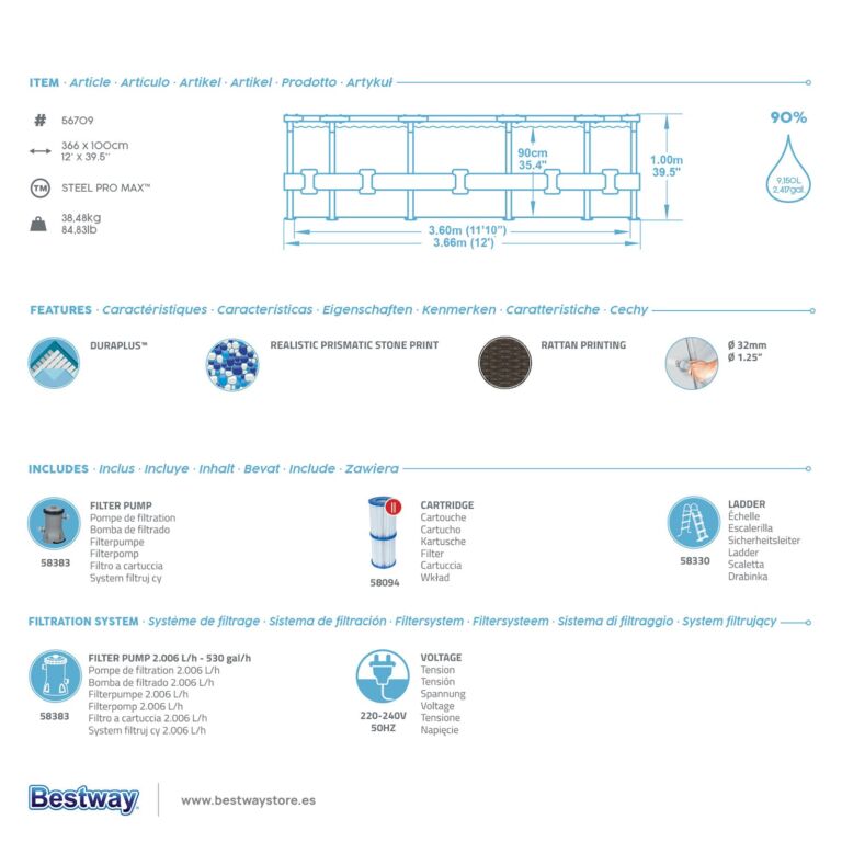 Conjunto de Piscina Desmontable Steel Pro MAX Bestway 3.66 m x 1.00 m
