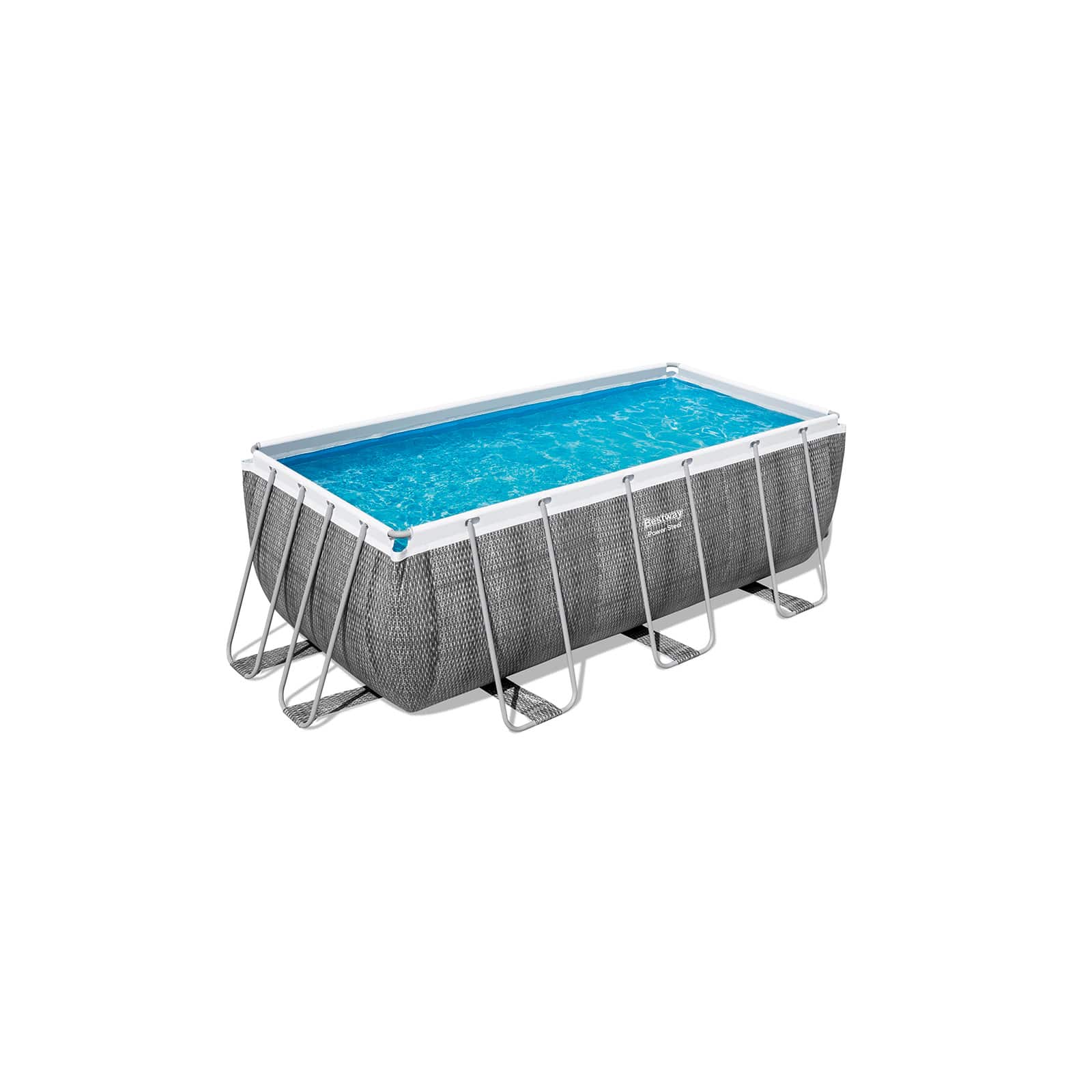 Conjunto de Piscina Desmontable de Ratán Gris Power Steel de 4,12 m x 2,01 m x 1,22 m con depuradora de arena