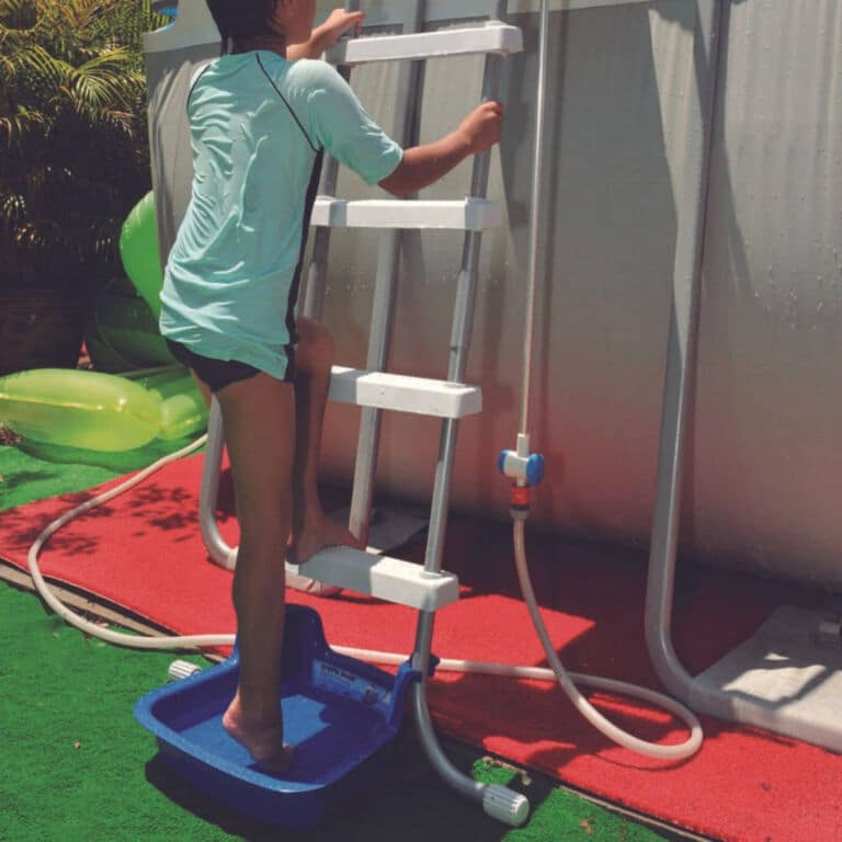 Pack Piscina 56574F de acero 360 x 120cm, Kit Iniciación, Lavapiés, Luz Solar, Protector de Suelo