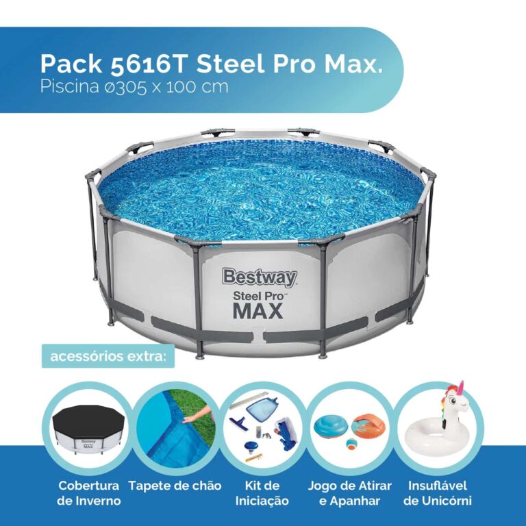 Pack Piscina 5616T Steel Pro Max. 305 X 100 CM con Cobertor, Tapiz de suelo, Kit Iniciación