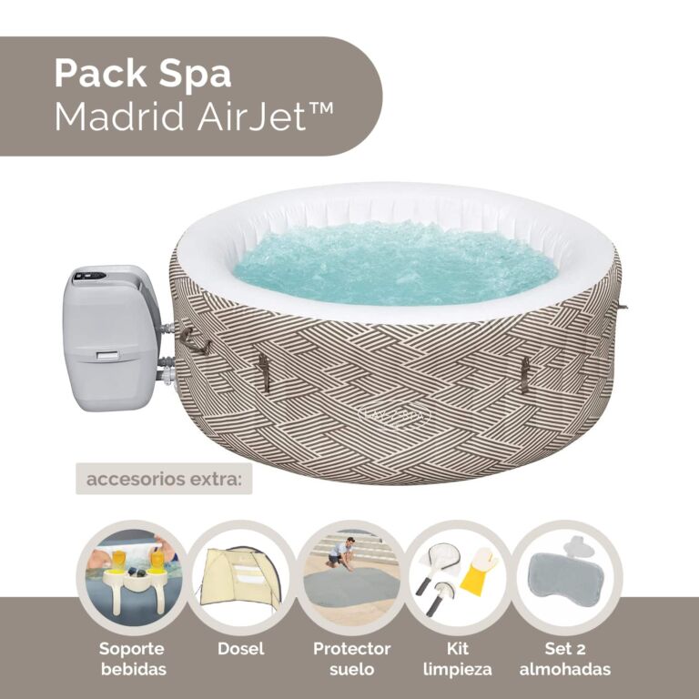 Pack de hidromasaje inflable para 2-4 personas Lay-Z-Spa Madrid Airjet con accesorios
