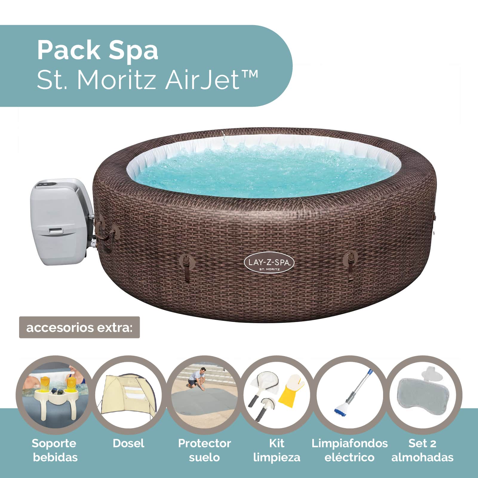Pack de Spa de hidromasaje inflable St Moritz para 5-7 personas con accesorios