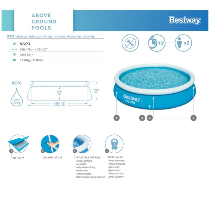 Piscina Hinchable Redonda Bestway Fast Set 3,66 m x 76 cm