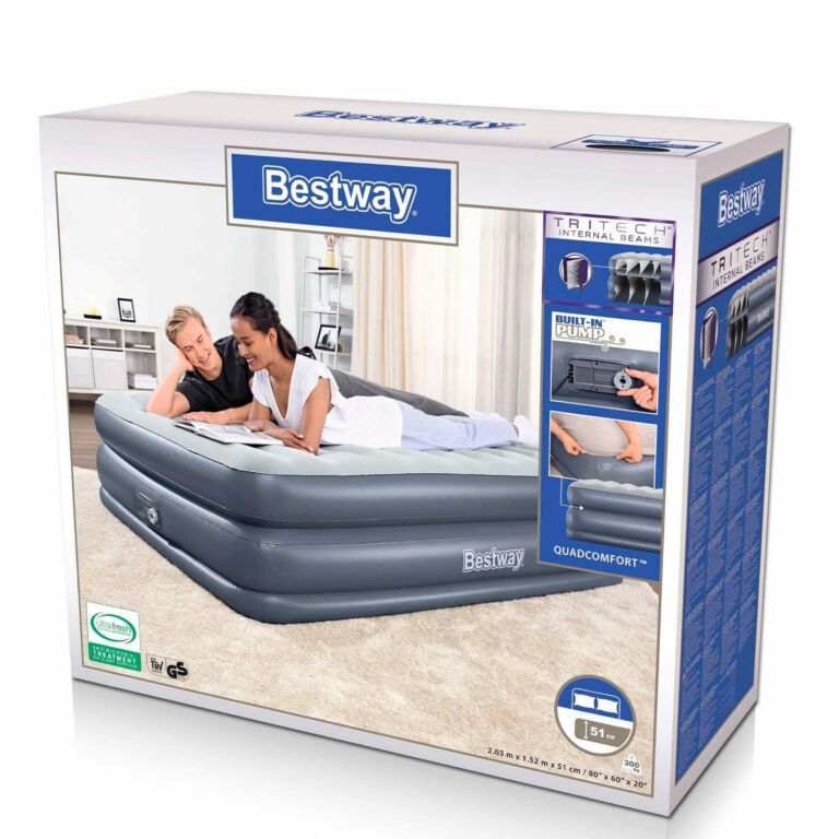 Colchón de Aire Tritech QuadComfort Queen de 2,03 m x 1,52 m x 51 cm con Bomba de Aire CA Integrada y Revestimiento Antimicrobiano