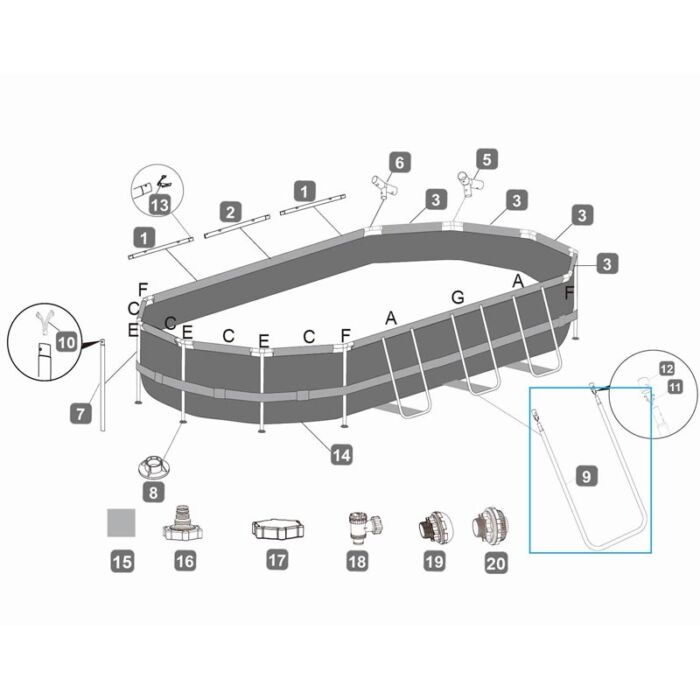 Soporte A lateral en forma de U piscina 5.49m x 2.74m x 1.22 m