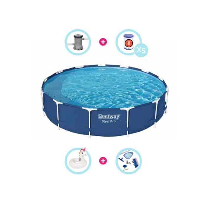 Pack piscina desmontable redonda 3,96 m x 84 cm Steel Pro + Accesorios