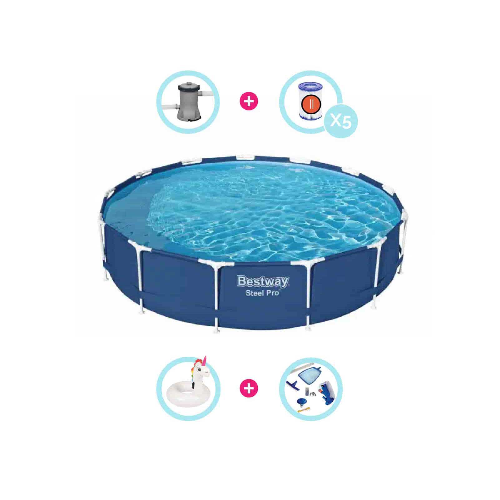 Pack piscina desmontable redonda 3,96 m x 84 cm Steel Pro + Accesorios