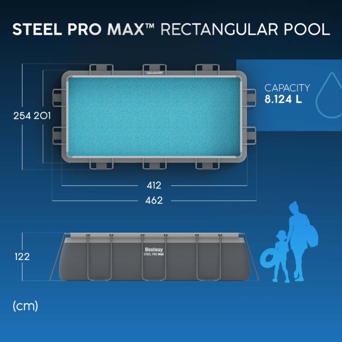 Piscina desmontable rectangular Steel Pro MAX 4,12 x 2,01 x 1,22 m con depuradora arena