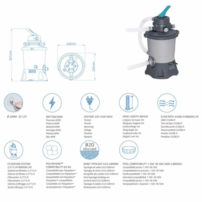 Depuradora de arena de 3.596 L para piscinas