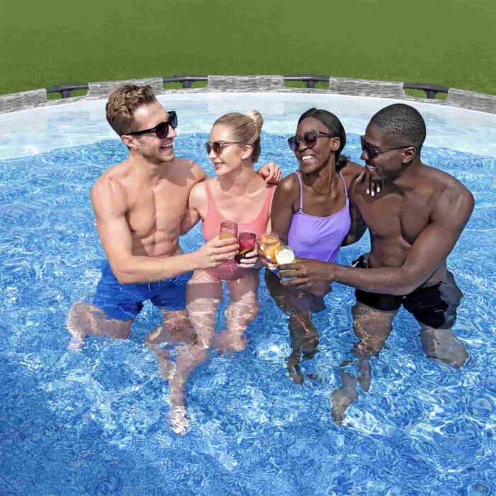 Pack Piscina Steel Pro Max textura imitación piedra Ø549 X 122 cm + Kit limpiafondos