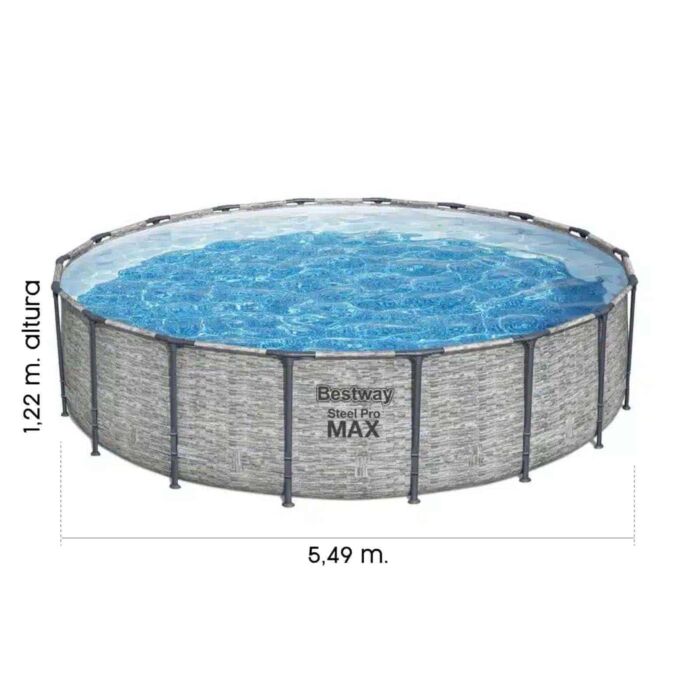 Pack Piscina Steel Pro Max textura imitación piedra Ø549 X 122 cm + Kit limpiafondos