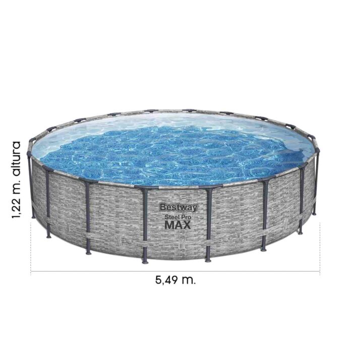 Pack Piscina Steel Pro Max textura imitación piedra Ø549 X 122 cm + Kit limpiafondos