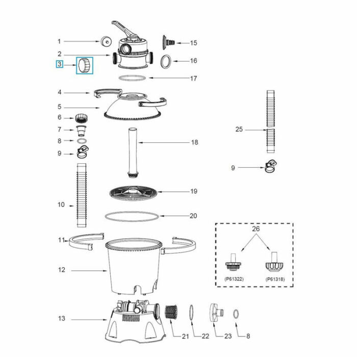 Tapa de salida de drenaje para filtro de arena