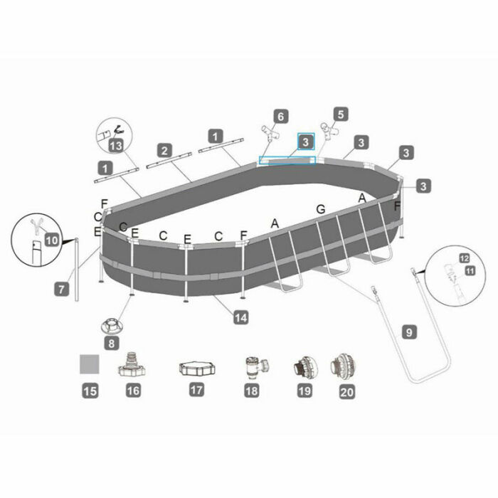 Barra superior C piscina Power Steel™ 549 x 274 x 122 cm Barra superior C piscina Power Steel™ 549 x 274 x 122 cm