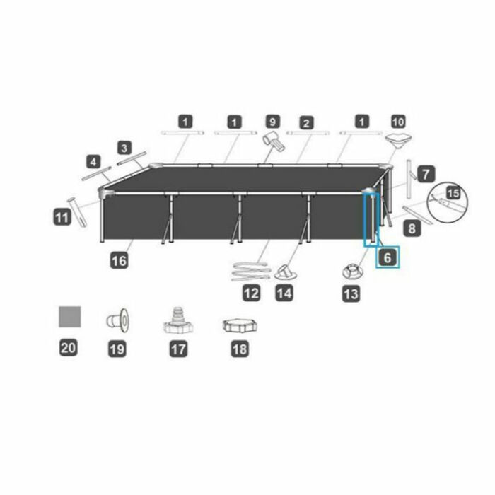 Pata vertical para piscina rectangular de 400 x 210 x 80cm