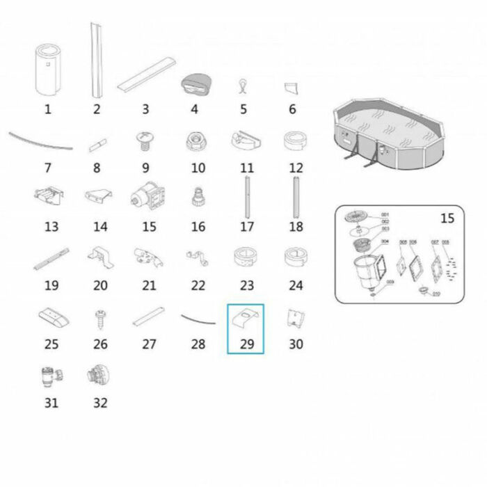 Junta lateral superior piscinas Hydrium™ 500/610 x 360 x 120 cm