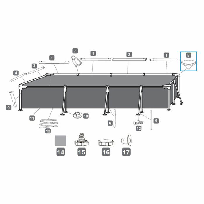 Conector esquina piscina de 3,99 m x 2,08 m x 81 cm Conector esquina piscina de 3,99 m x 2,08 m x 81 cm