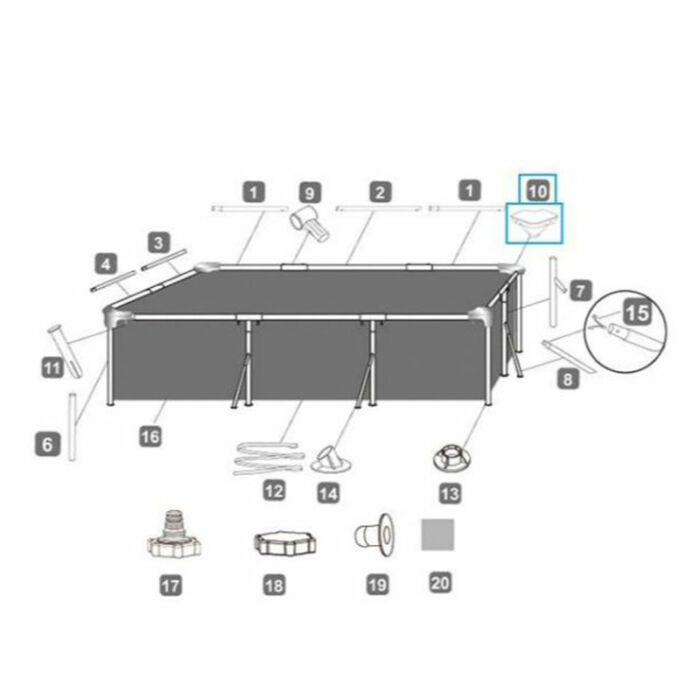 Pieza conectora de esquina piscina Splash Frame