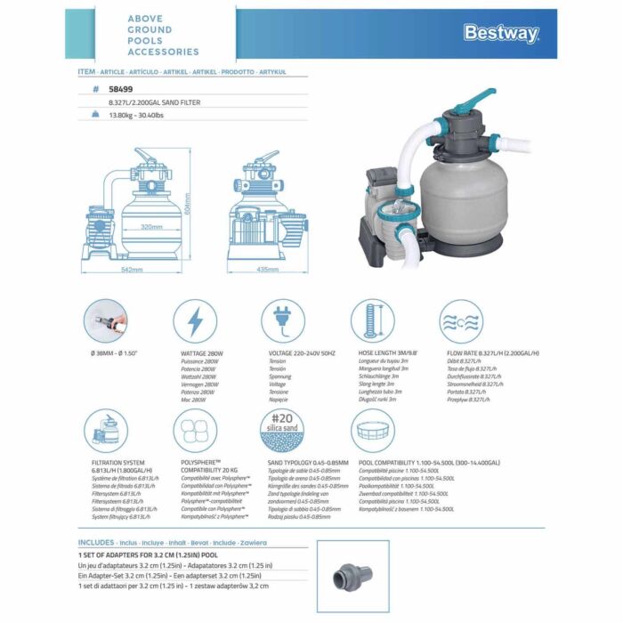 Depuradora de arena piscinas Bestway de 8327 L