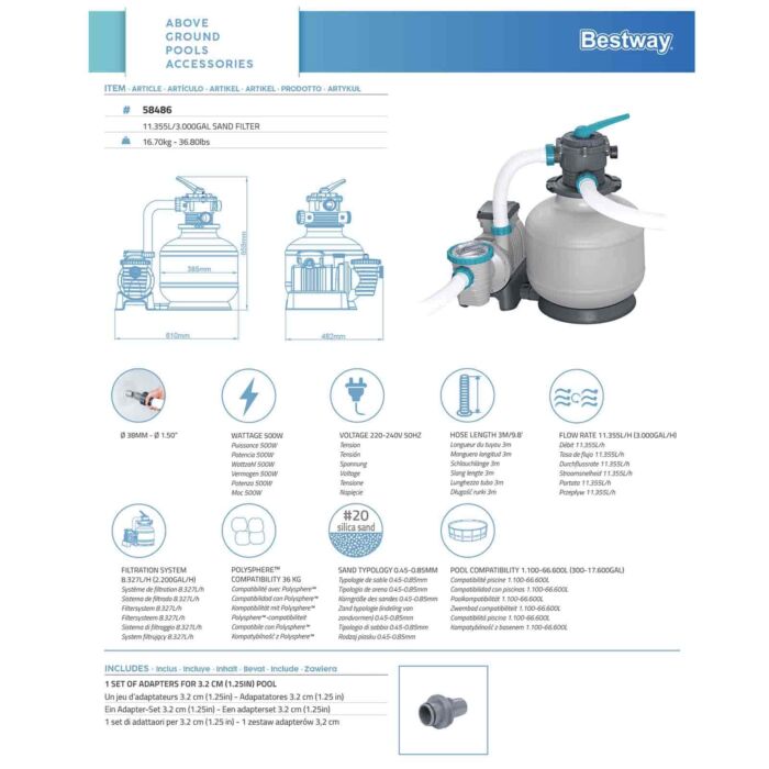 Depuradora de arena piscinas Bestway de 11.355 L